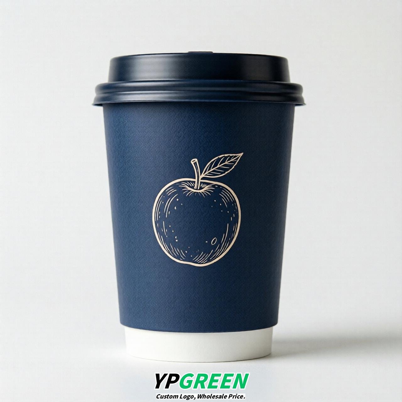 Navy Blue Fruits Paper Cups with Lids 8-24oz