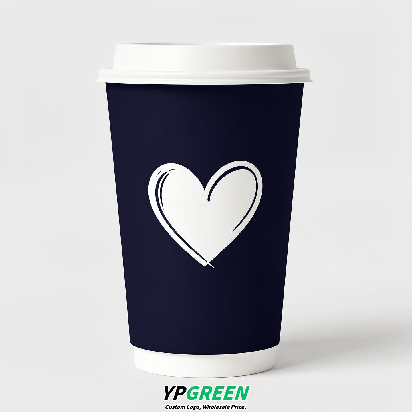 Navy Blue Heart Paper Cups with Lids 8-24oz