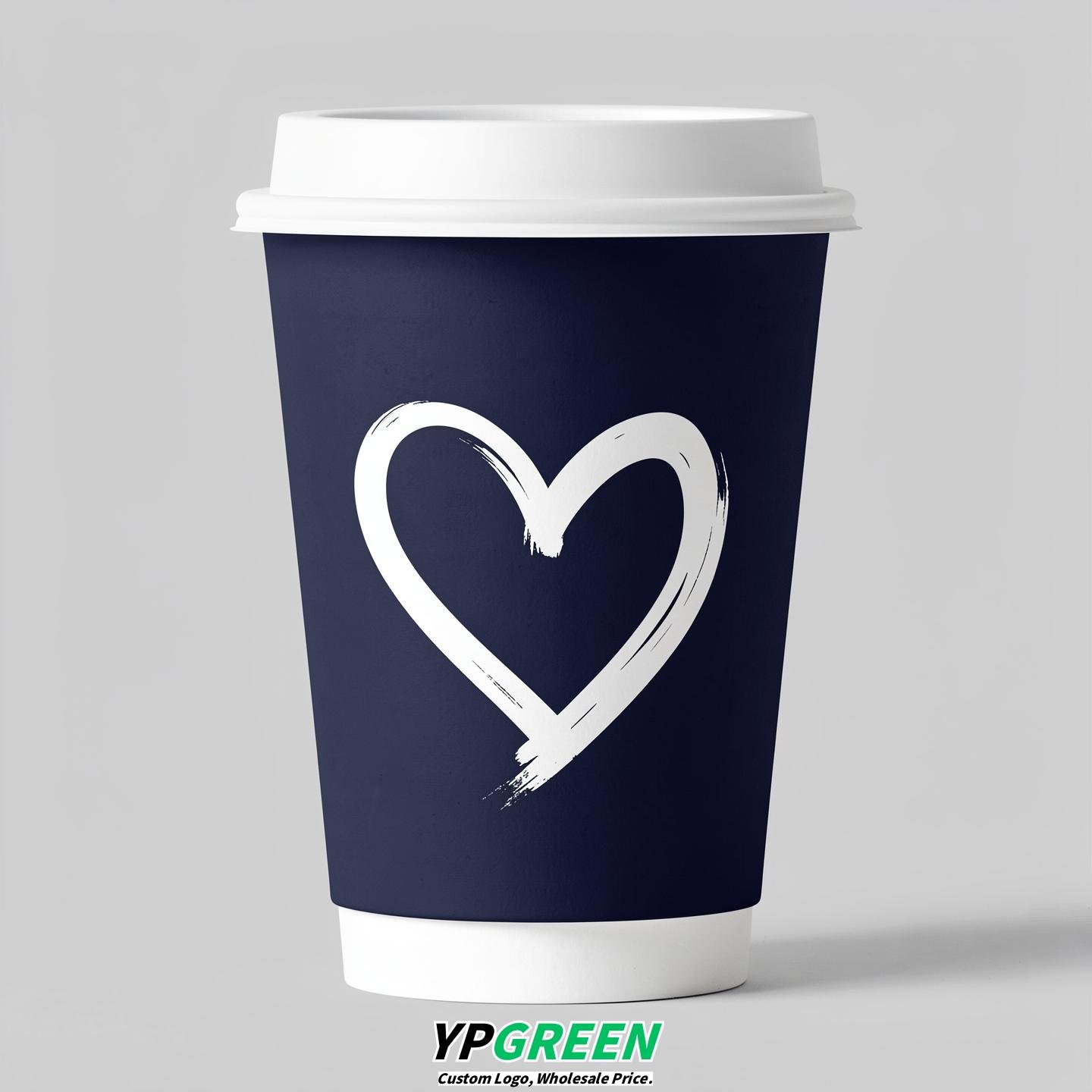 Navy Blue Heart Paper Cups with Lids 8-24oz