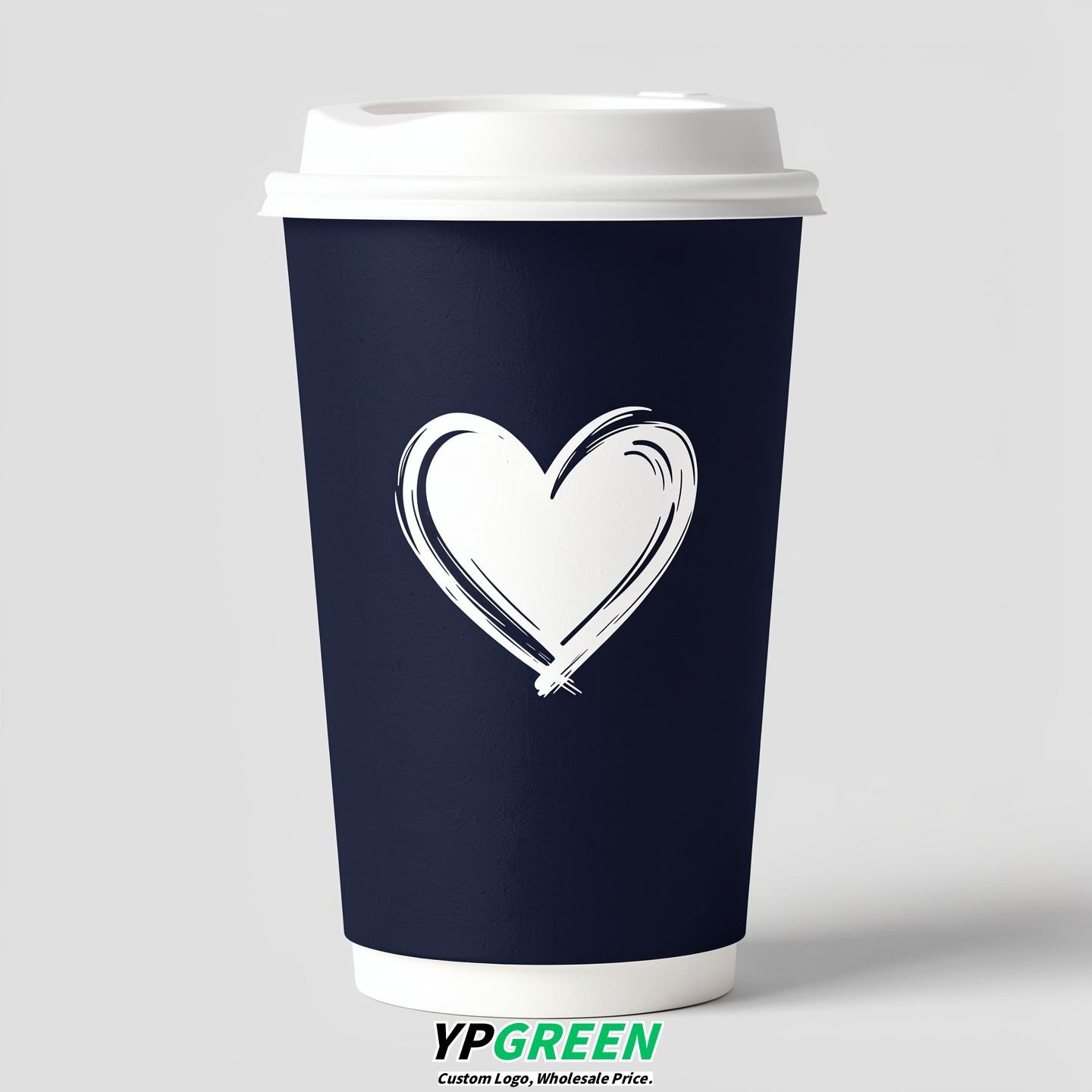 Navy Blue Heart Paper Cups with Lids 8-24oz