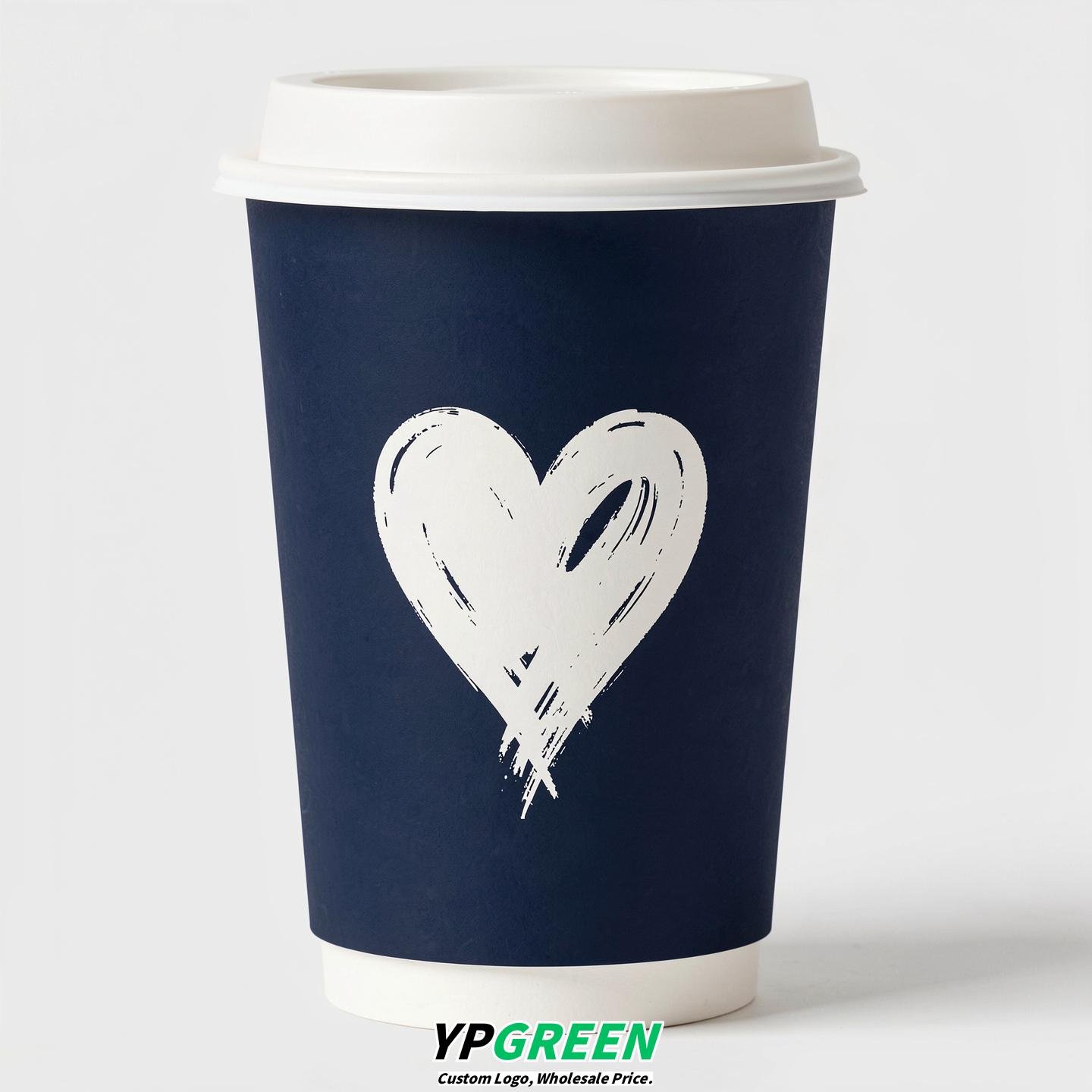 Navy Blue Heart Paper Cups with Lids 8-24oz