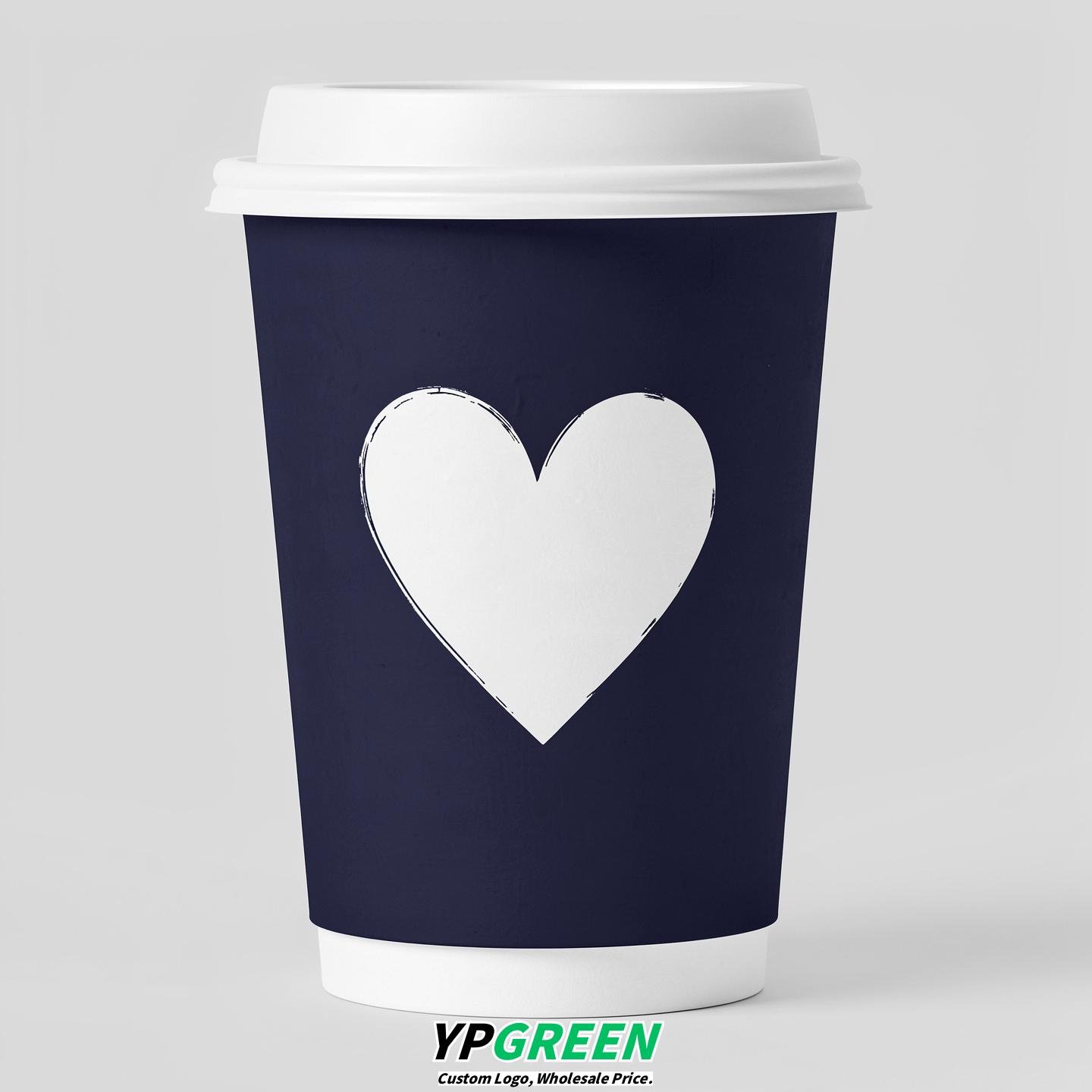 Navy Blue Heart Paper Cups with Lids 8-24oz