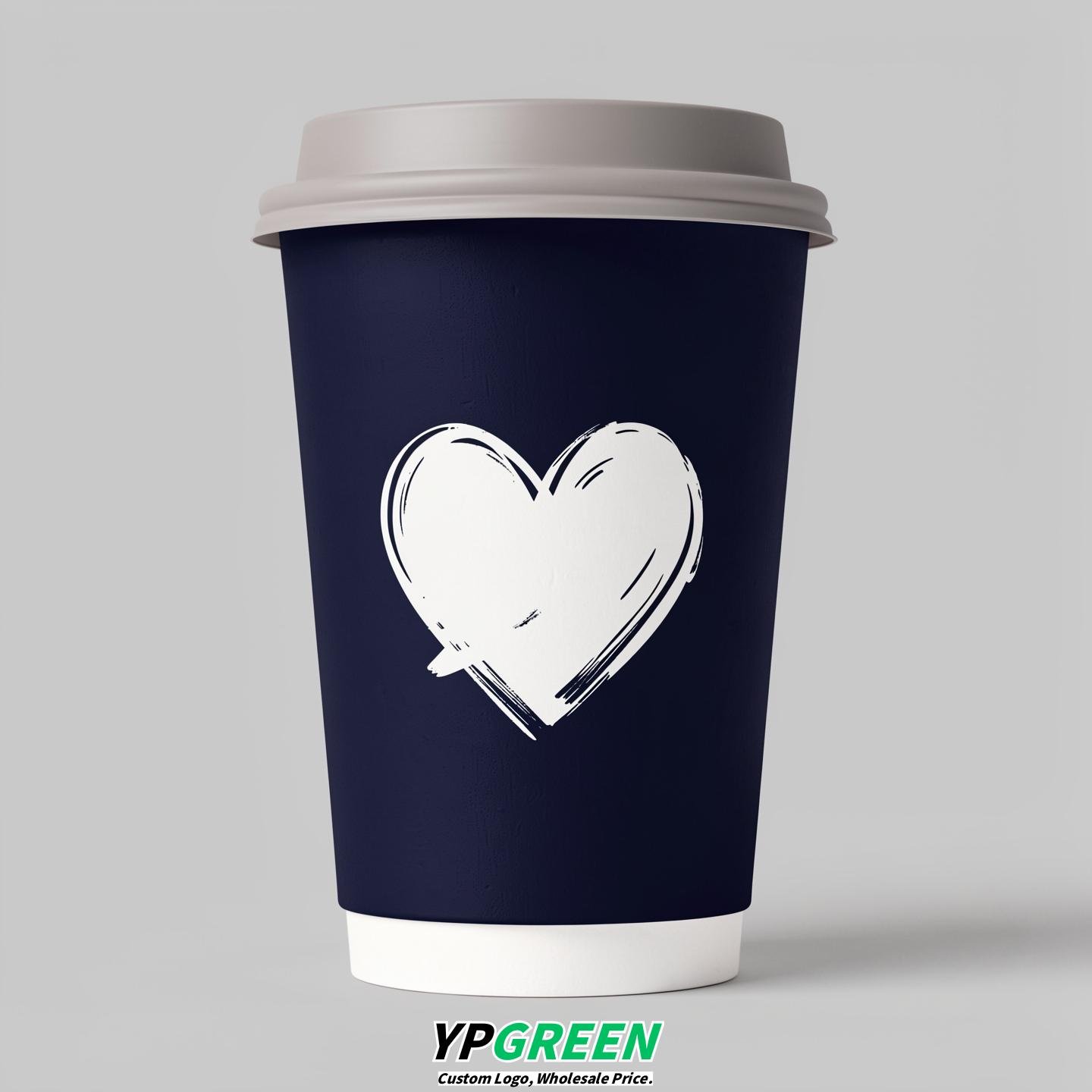 Navy Blue Heart Paper Cups with Lids 8-24oz