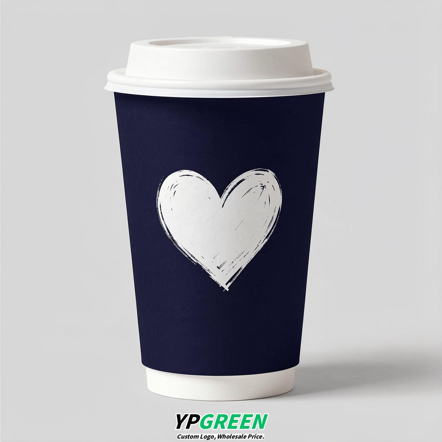 Navy Blue Heart Paper Cups with Lids 8-24oz