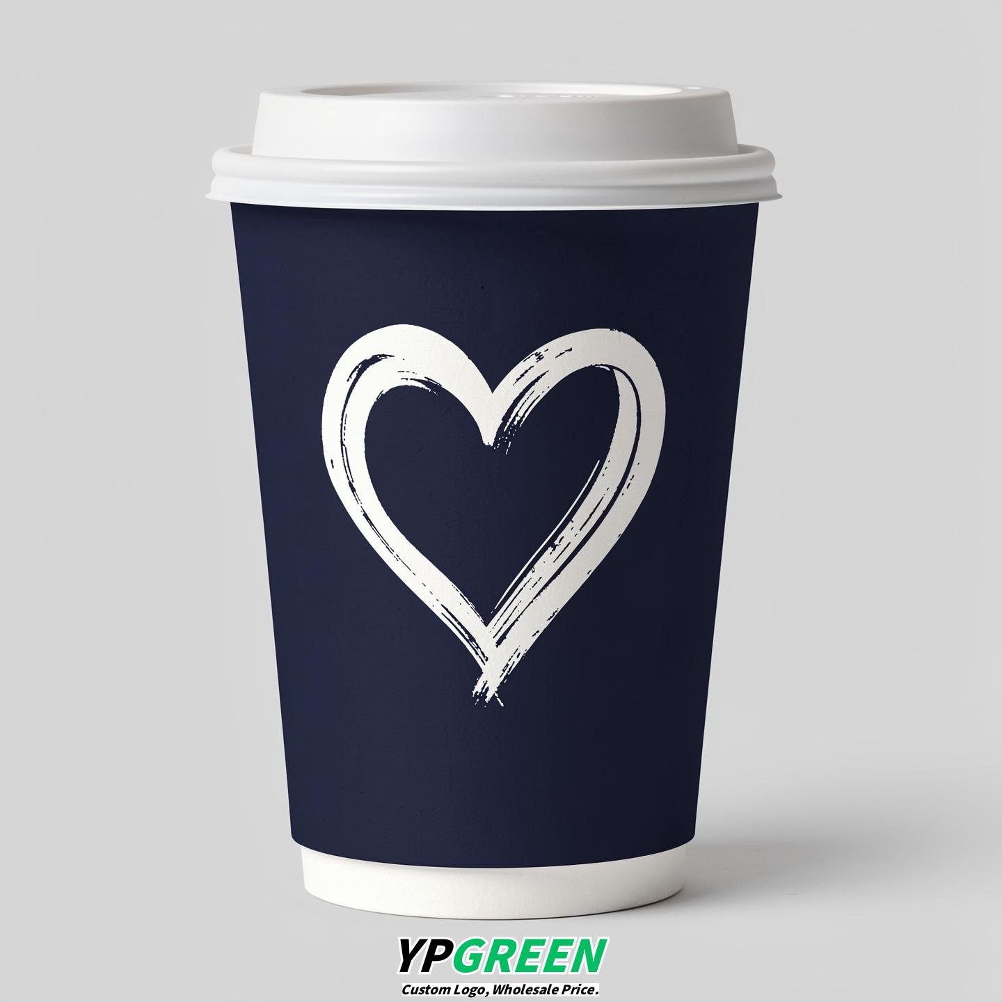 Navy Blue Heart Paper Cups with Lids 8-24oz