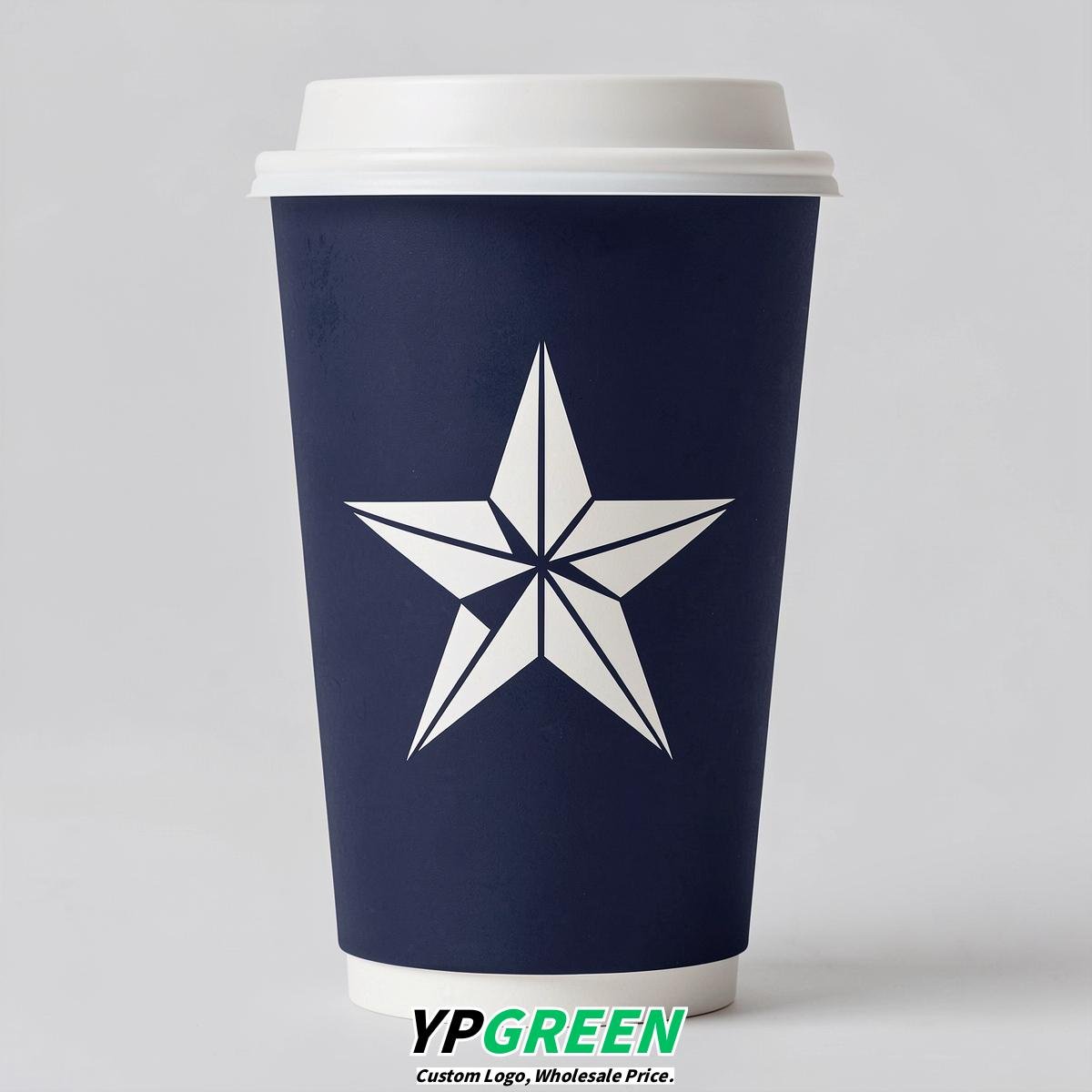 Navy Blue Stars Paper Cups with Lids 8-24oz Navy Blue Stars Paper Cups with Lids 8-24oz