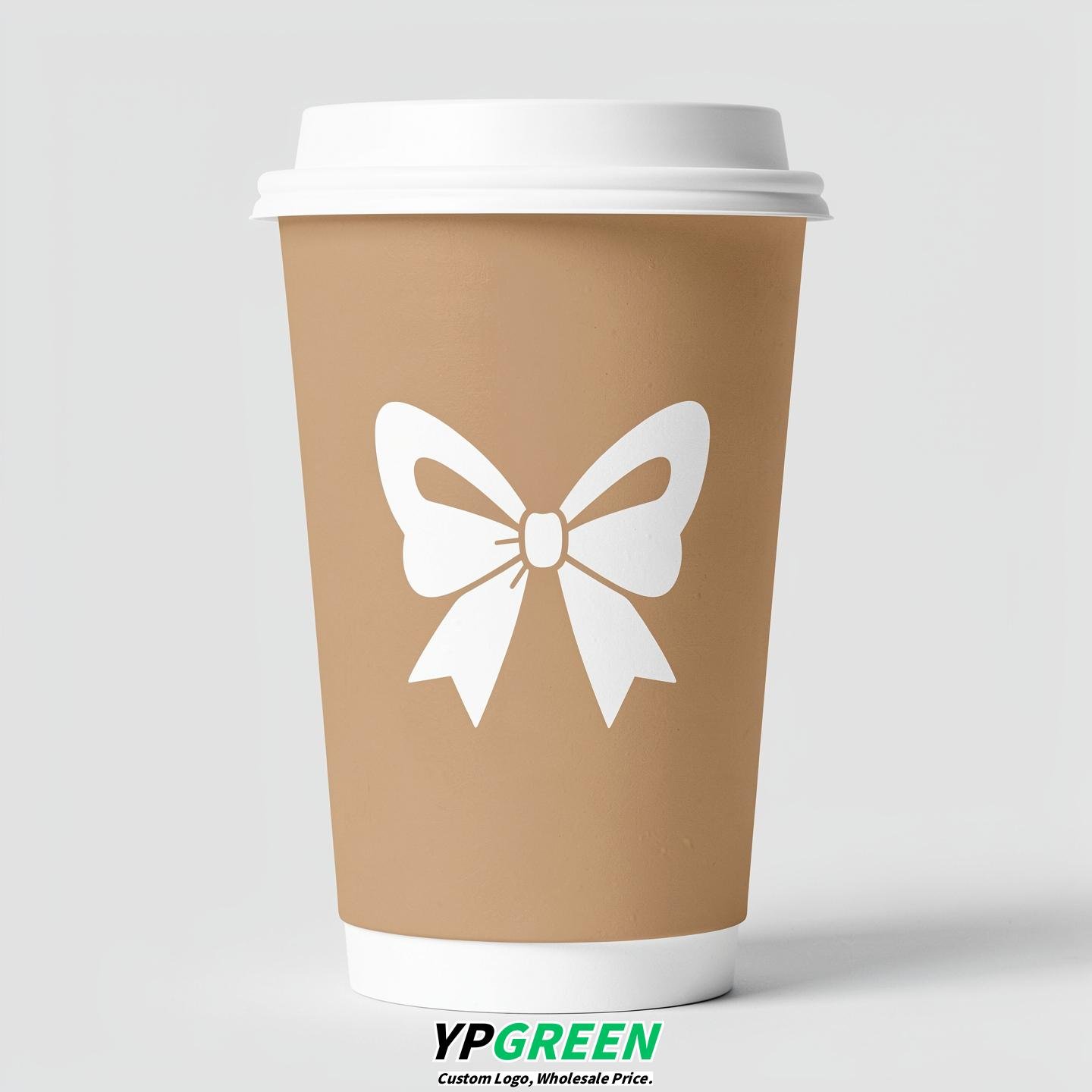 Oatmeal Paper Cups with Bow Logo & Lids 8-24oz