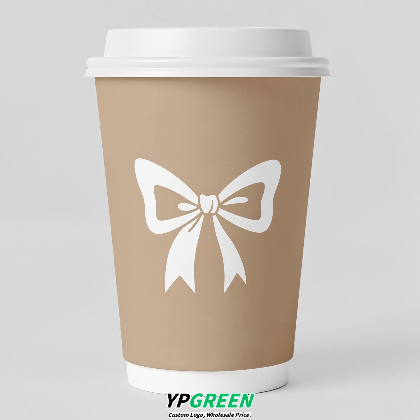 Oatmeal Paper Cups with Bow Logo & Lids 8-24oz