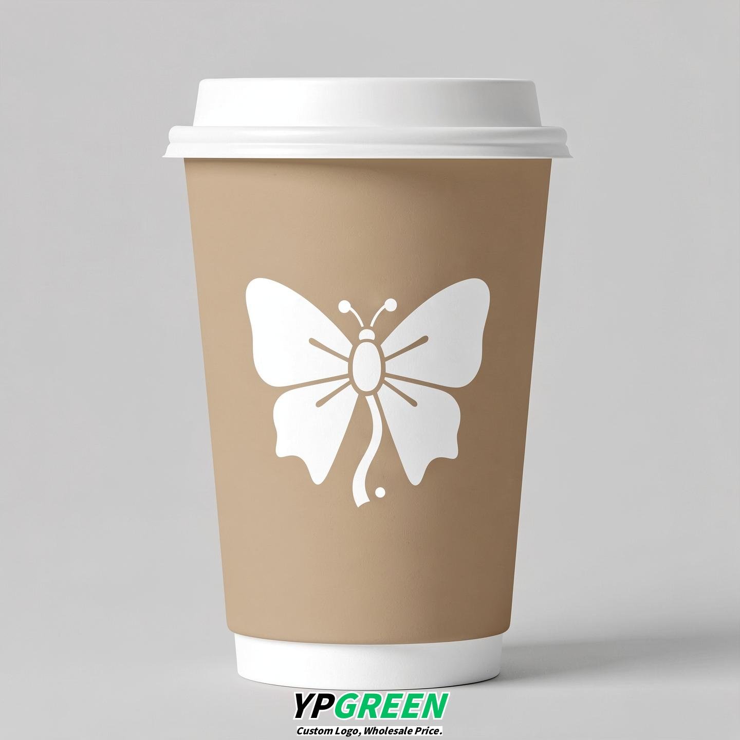 Oatmeal Paper Cups with Bow Logo & Lids 8-24oz