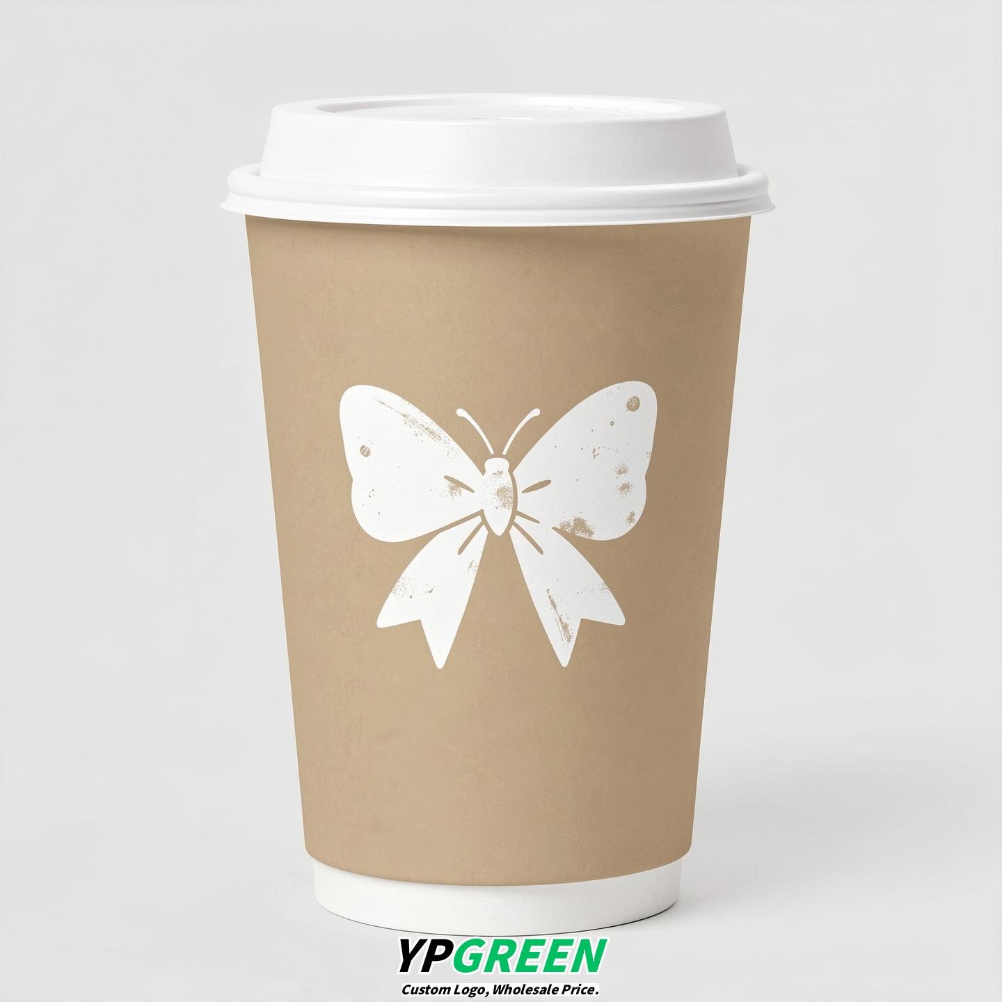 Oatmeal Paper Cups with Bow Logo & Lids 8-24oz