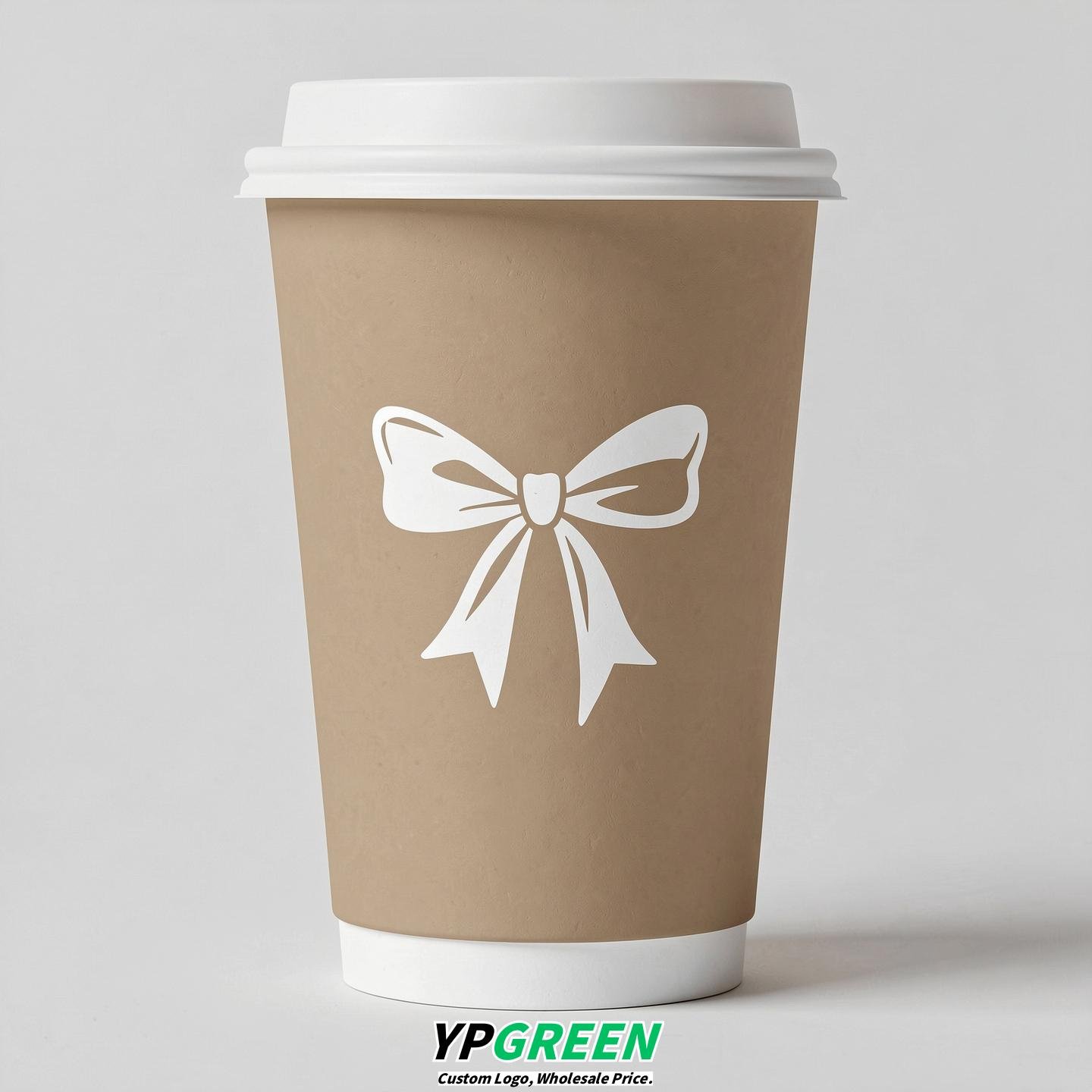 Oatmeal Paper Cups with Bow Logo & Lids 8-24oz Oatmeal Paper Cups with Bow Logo & Lids 8-24oz