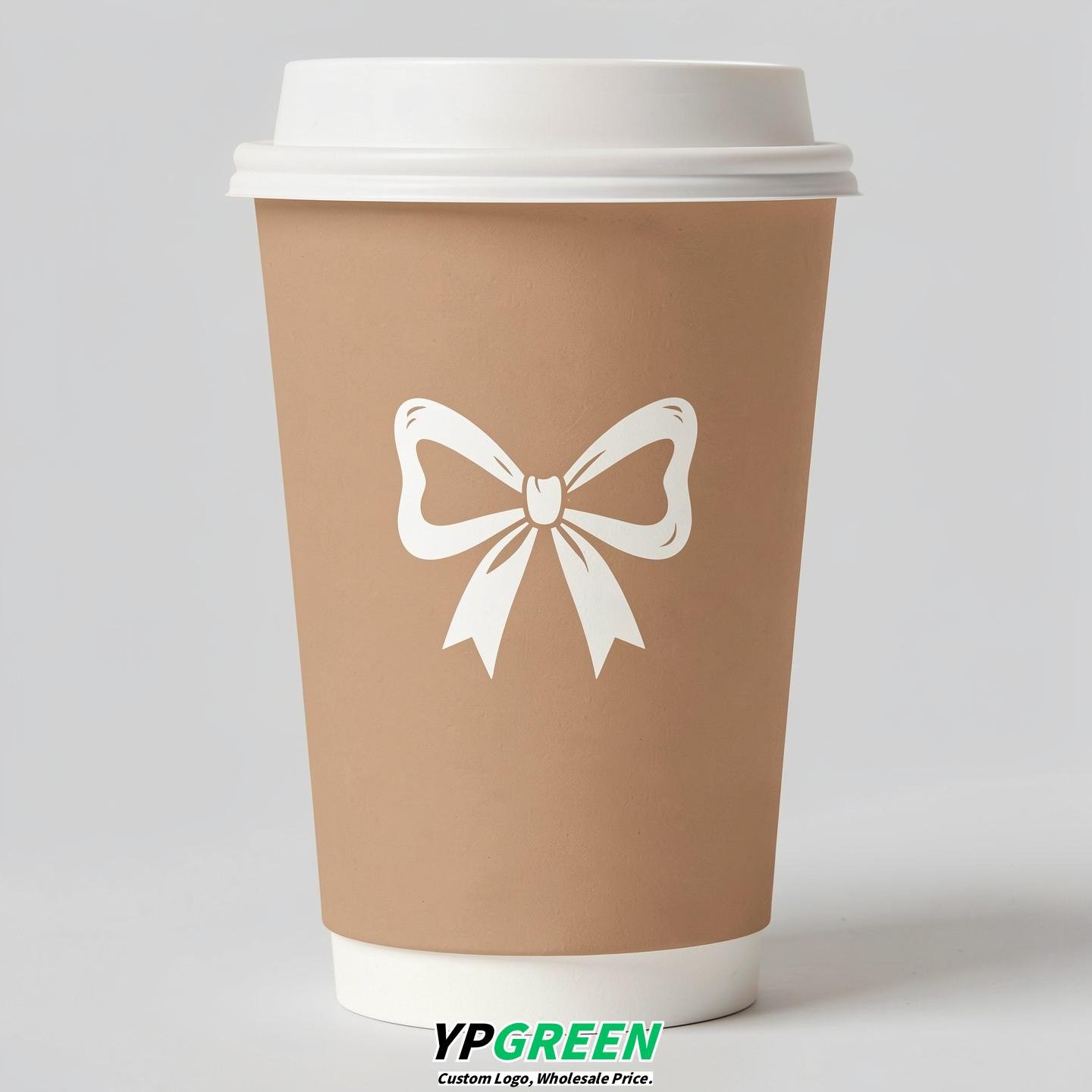 Oatmeal Paper Cups with Bow Logo & Lids 8-24oz