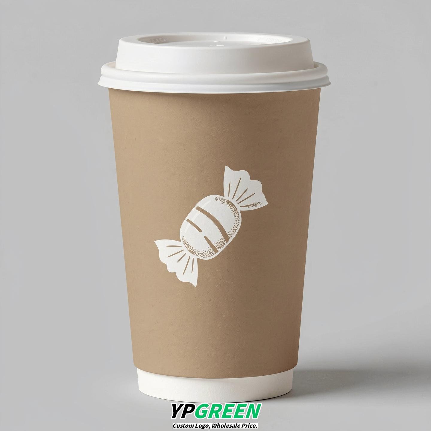 Oatmeal Paper Cups with Candy Logo & Lids 8-24oz
