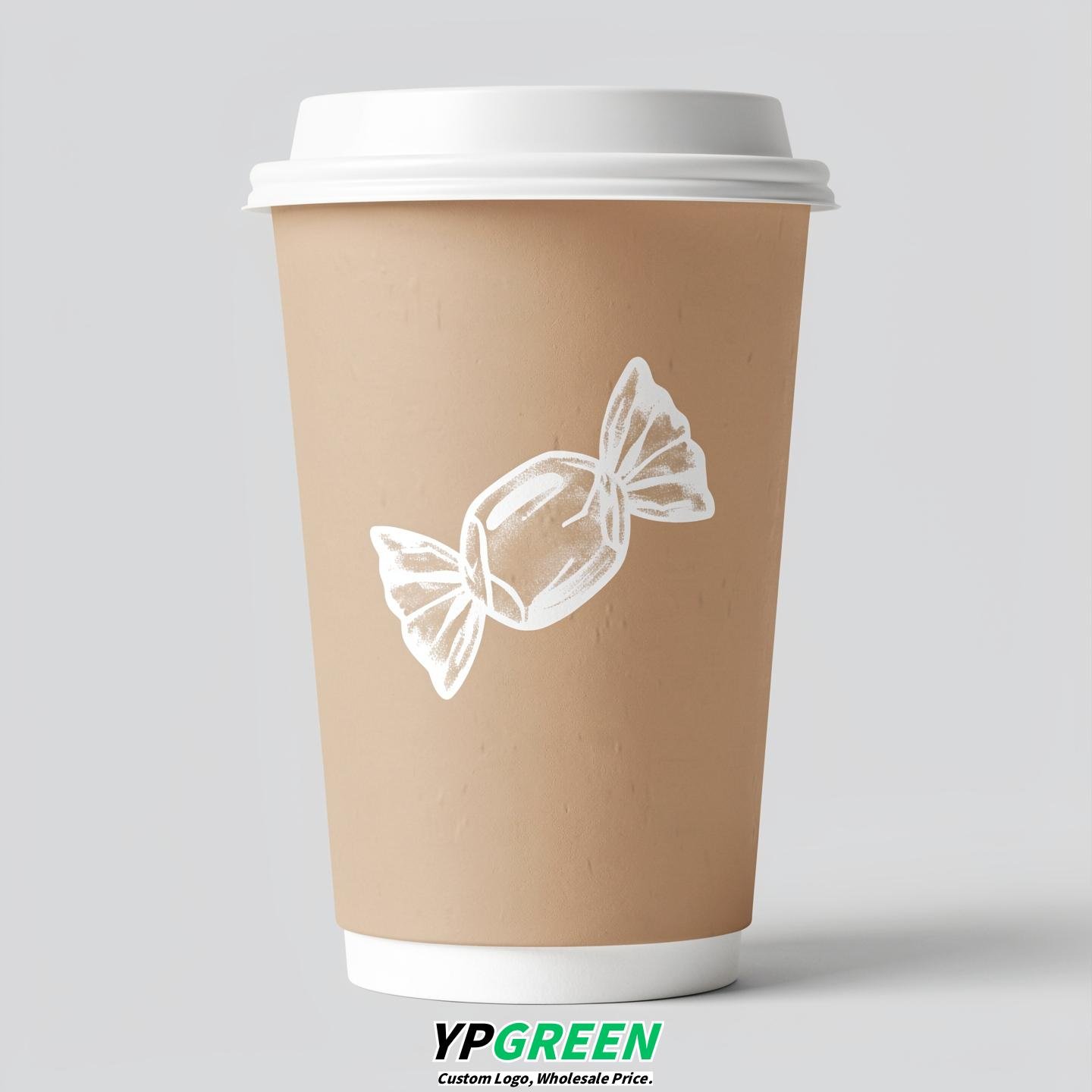 Oatmeal Paper Cups with Candy Logo & Lids 8-24oz