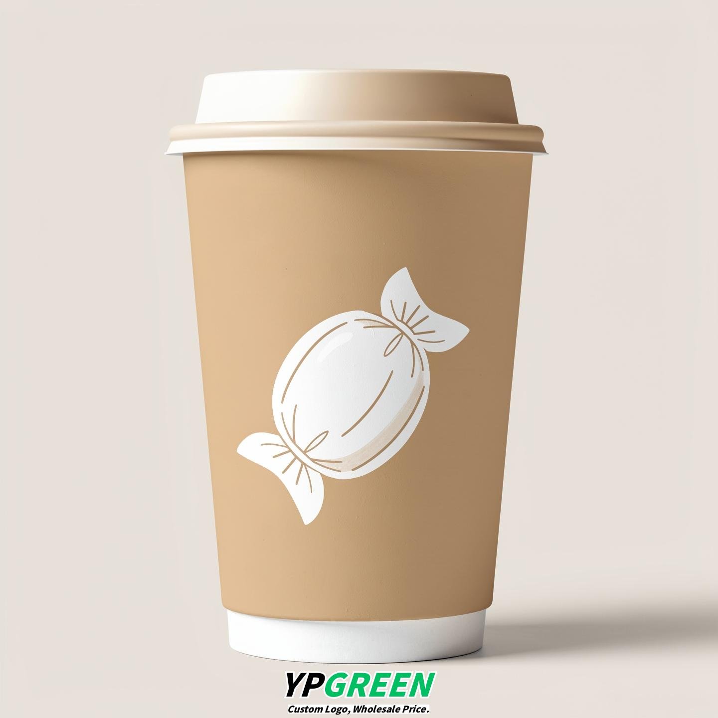 Oatmeal Paper Cups with Candy Logo & Lids 8-24oz