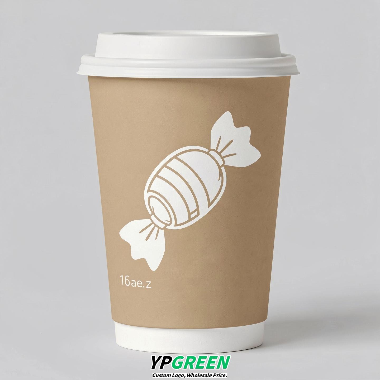 Oatmeal Paper Cups with Candy Logo & Lids 8-24oz