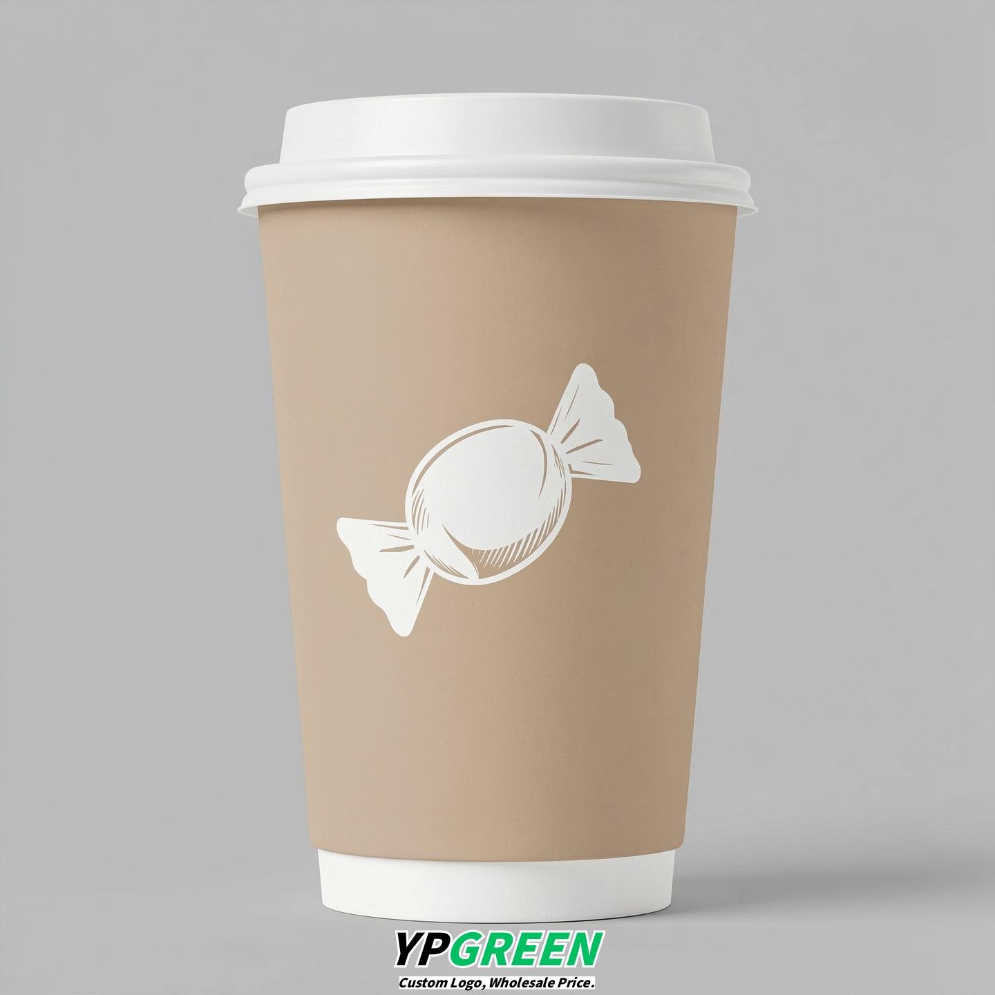 Oatmeal Paper Cups with Candy Logo & Lids 8-24oz