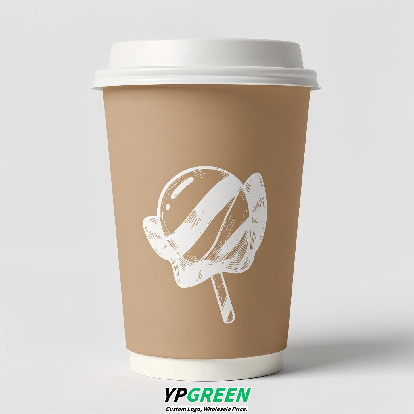 Oatmeal Paper Cups with Candy Logo & Lids 8-24oz