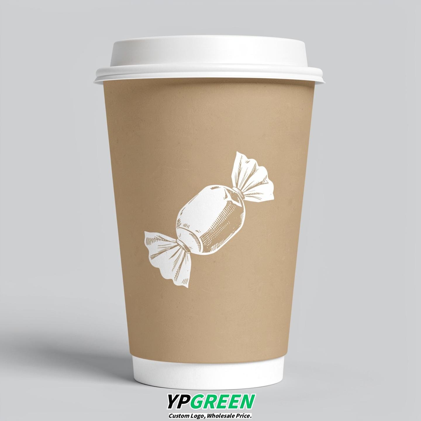 Oatmeal Paper Cups with Candy Logo & Lids 8-24oz