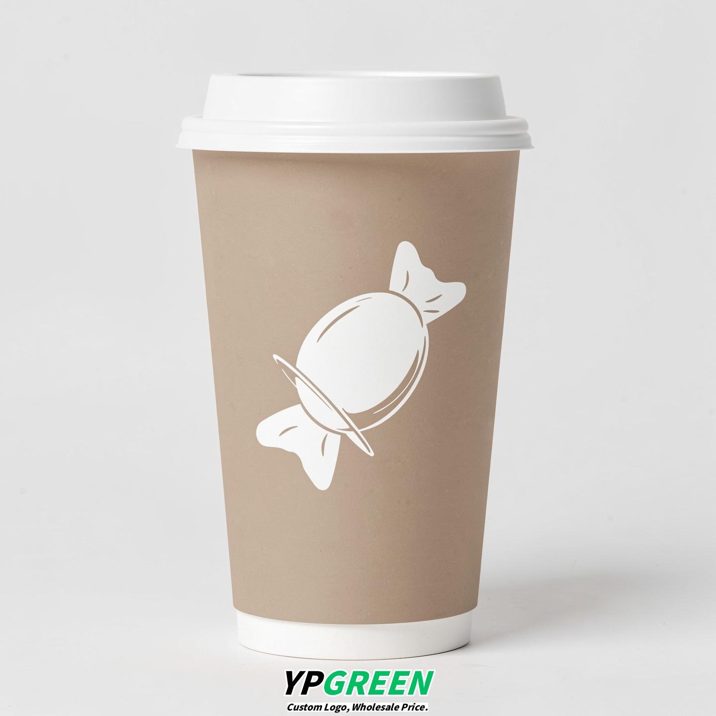 Oatmeal Paper Cups with Candy Logo & Lids 8-24oz