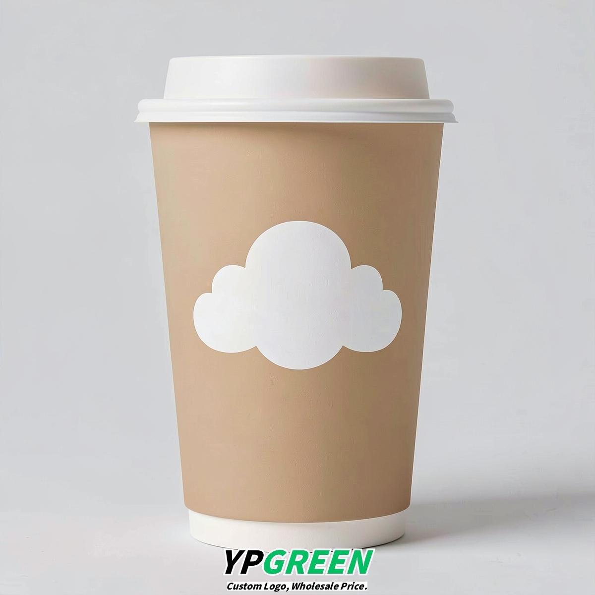 Oatmeal Paper Cups with Clouds Logo & Lids 8-24oz