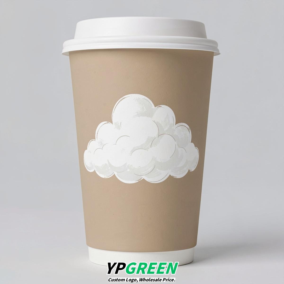 Oatmeal Paper Cups with Clouds Logo & Lids 8-24oz