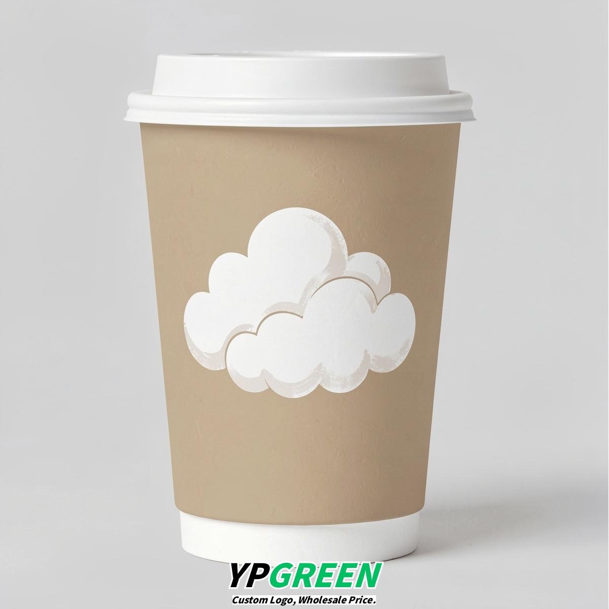 Oatmeal Paper Cups with Clouds Logo & Lids 8-24oz