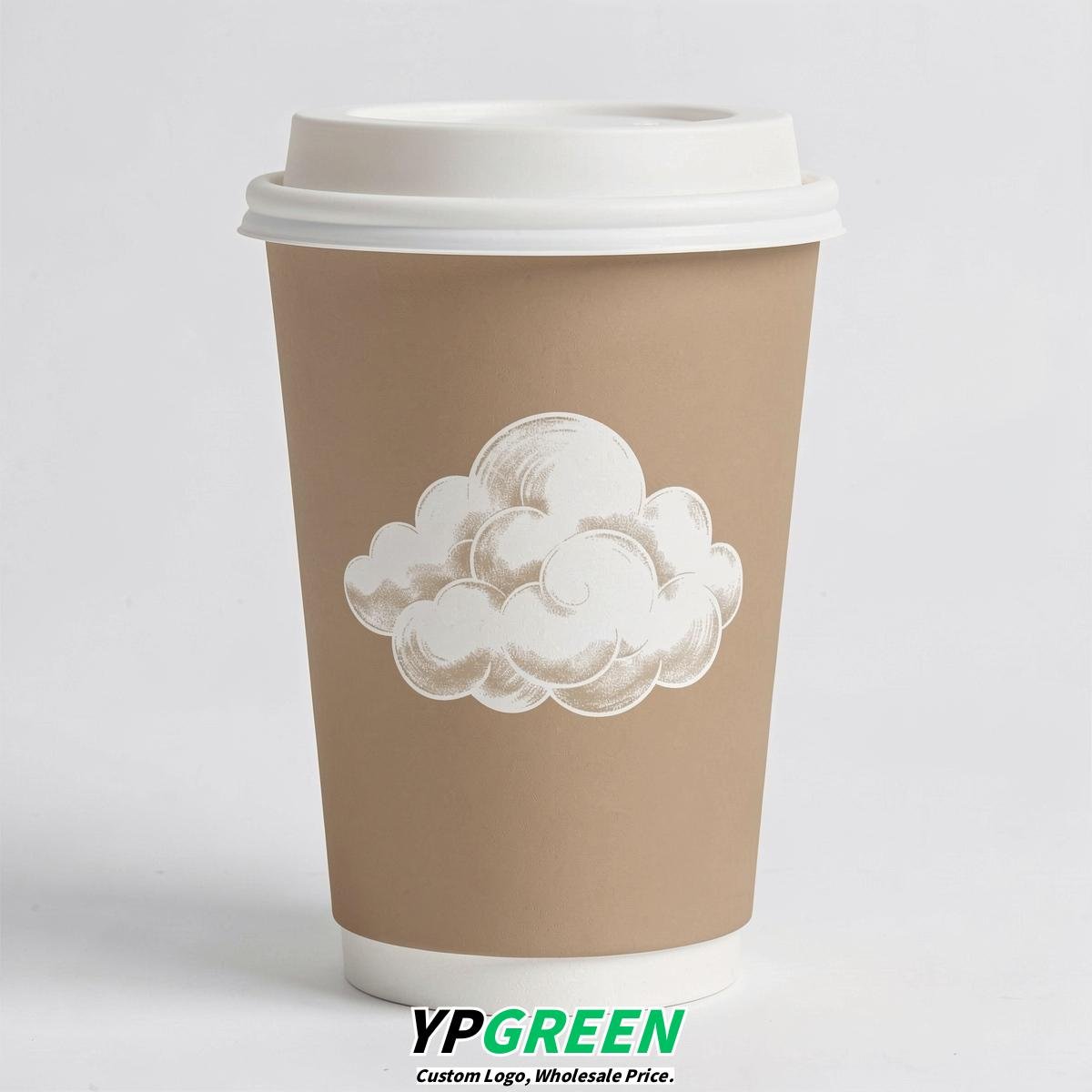 Oatmeal Paper Cups with Clouds Logo & Lids 8-24oz