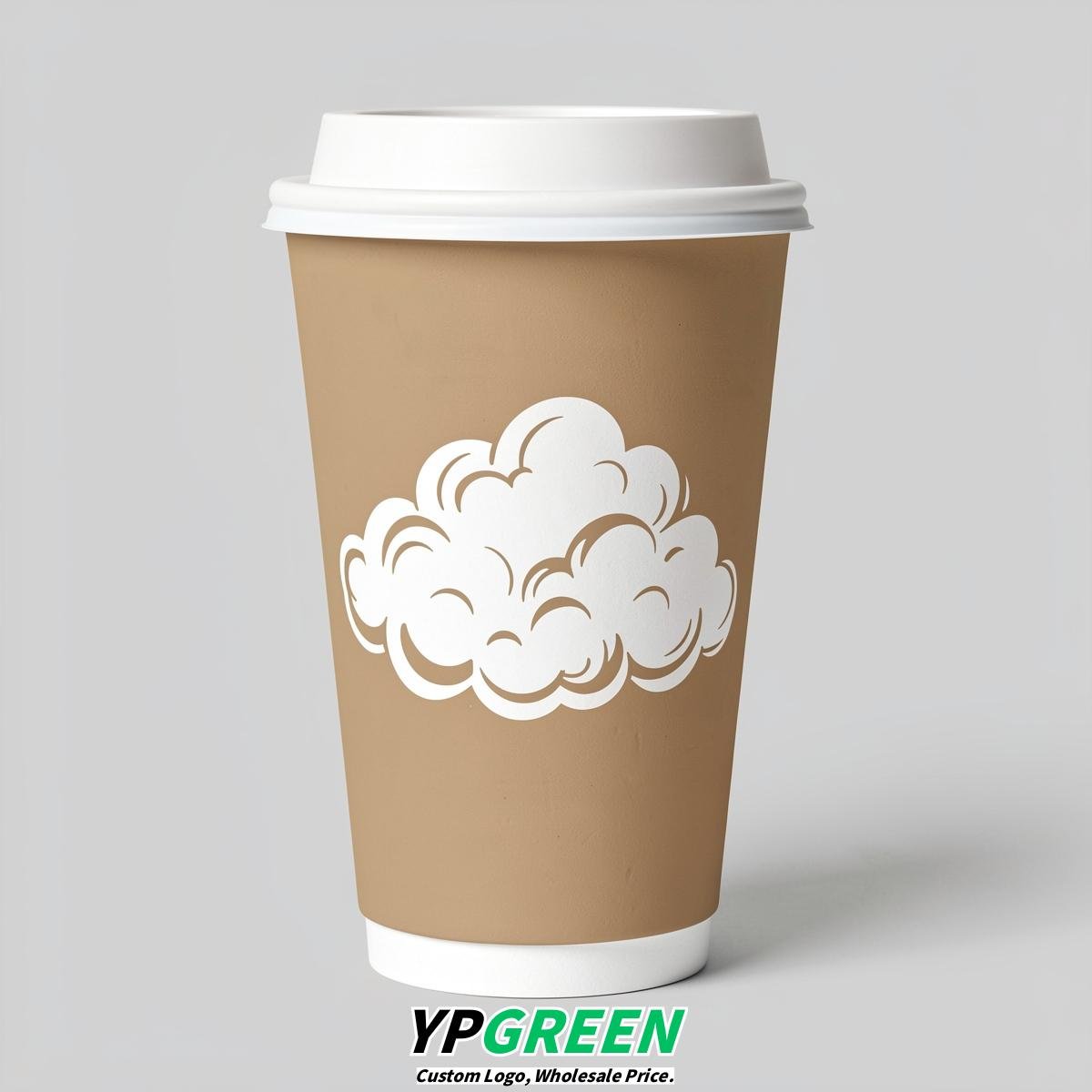 Oatmeal Paper Cups with Clouds Logo & Lids 8-24oz