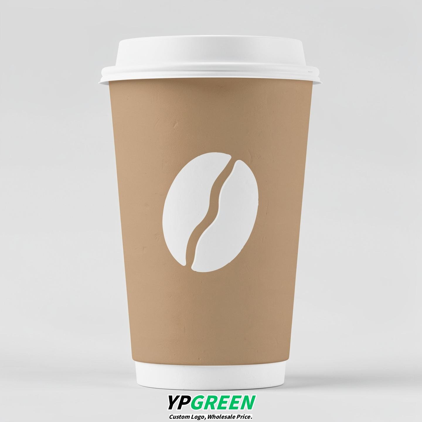 Oatmeal Paper Cups with Coffee Bean Logo & Lids 8-24oz