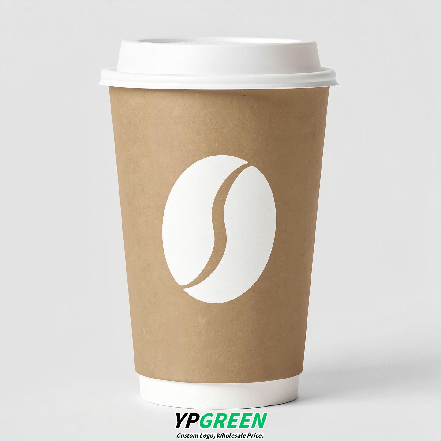 Oatmeal Paper Cups with Coffee Bean Logo & Lids 8-24oz