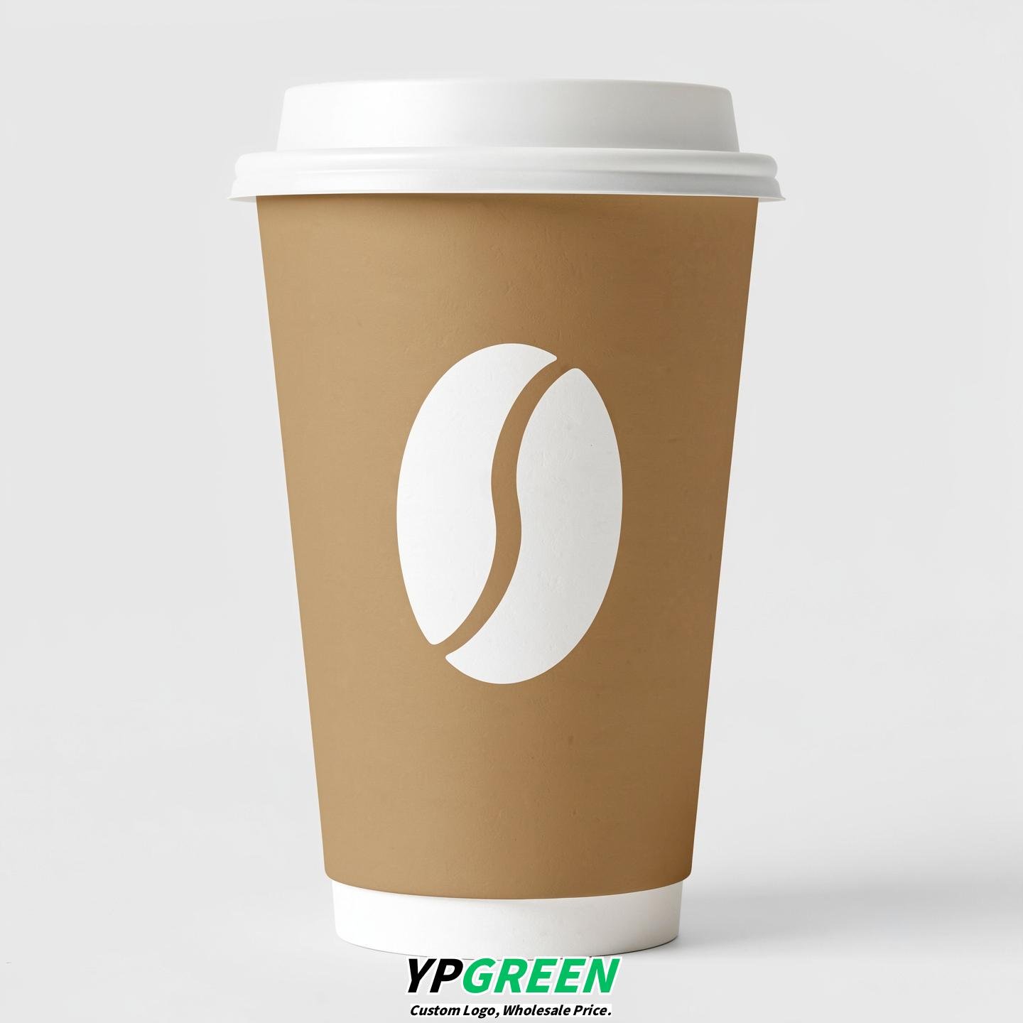 Oatmeal Paper Cups with Coffee Bean Logo & Lids 8-24oz