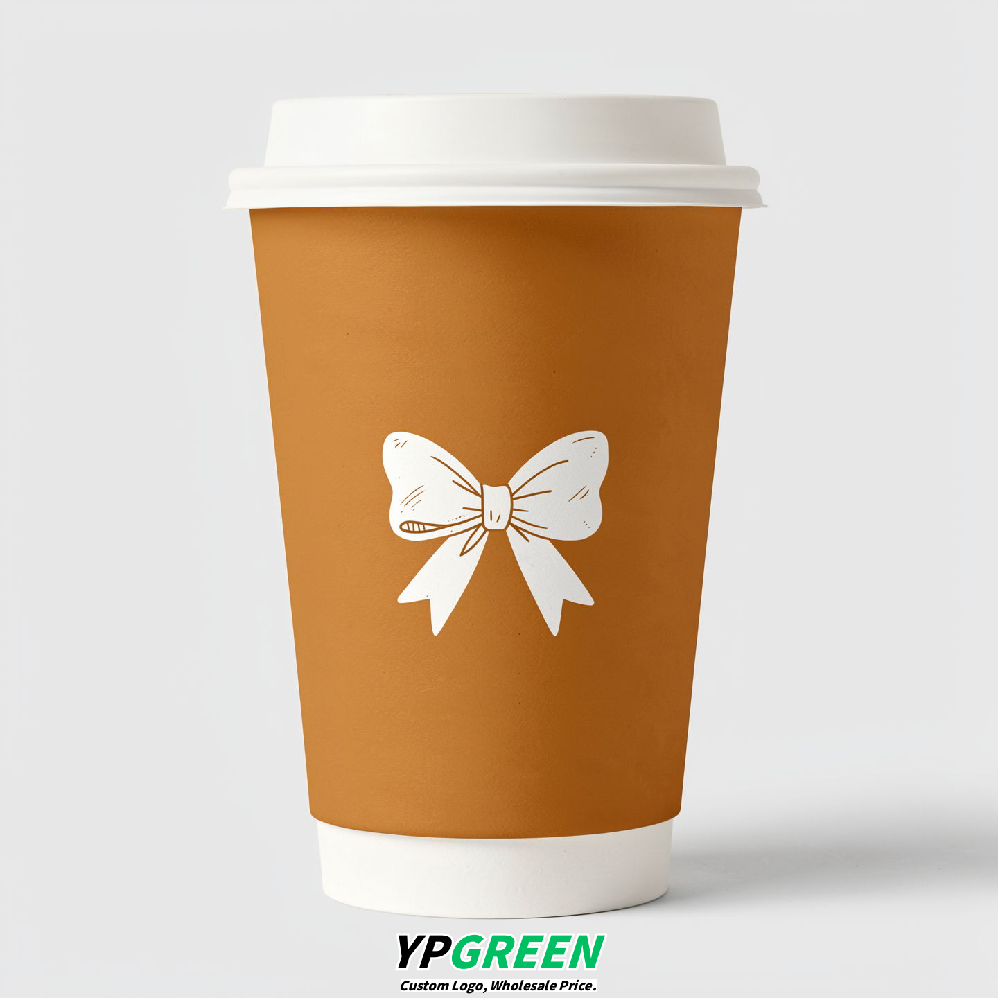 Ochre Paper Cups with Bow Logo & Lids 8-24oz