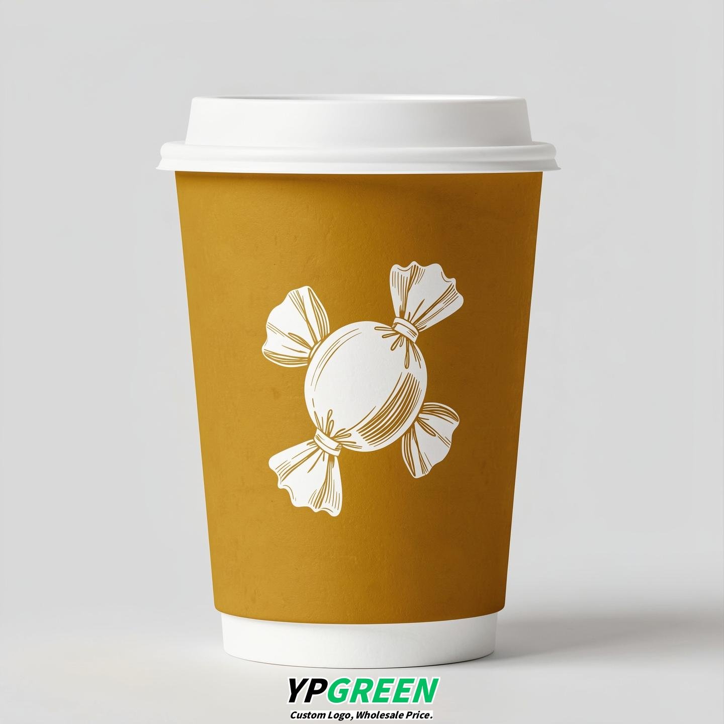Ochre Paper Cups with Candy Logo & Lids 8-24oz
