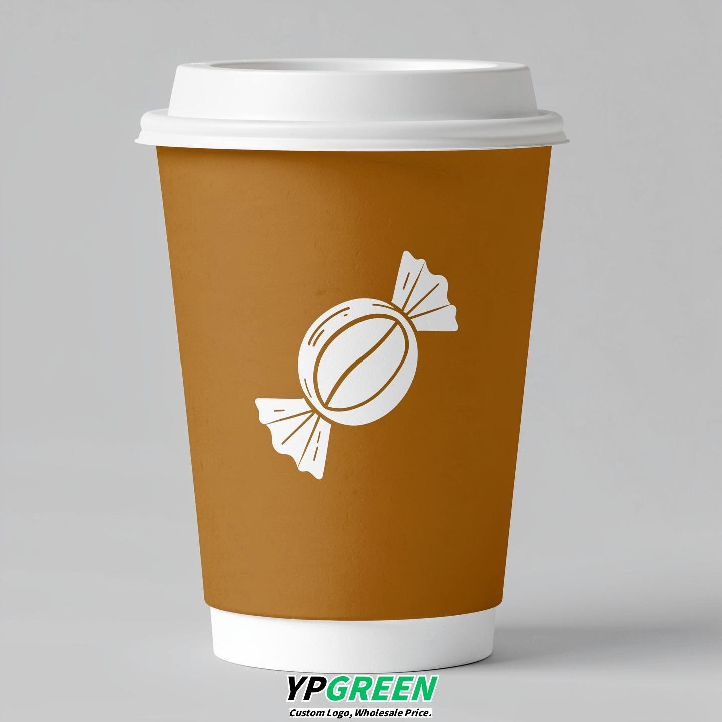Ochre Paper Cups with Candy Logo & Lids 8-24oz