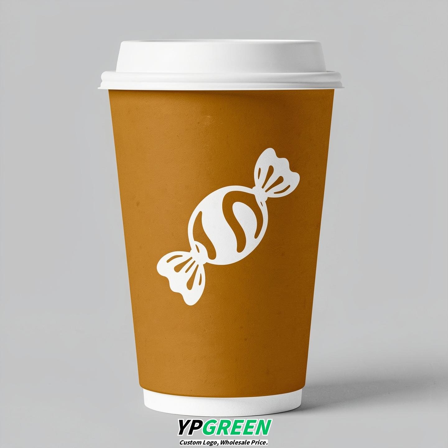 Ochre Paper Cups with Candy Logo & Lids 8-24oz