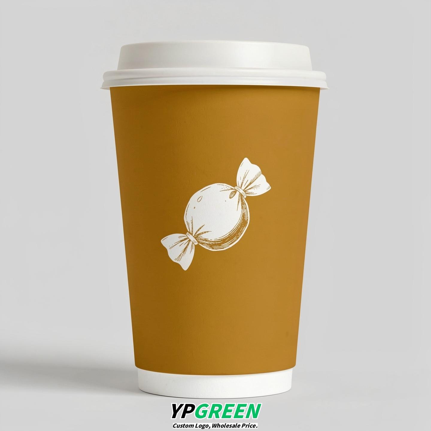 Ochre Paper Cups with Candy Logo & Lids 8-24oz
