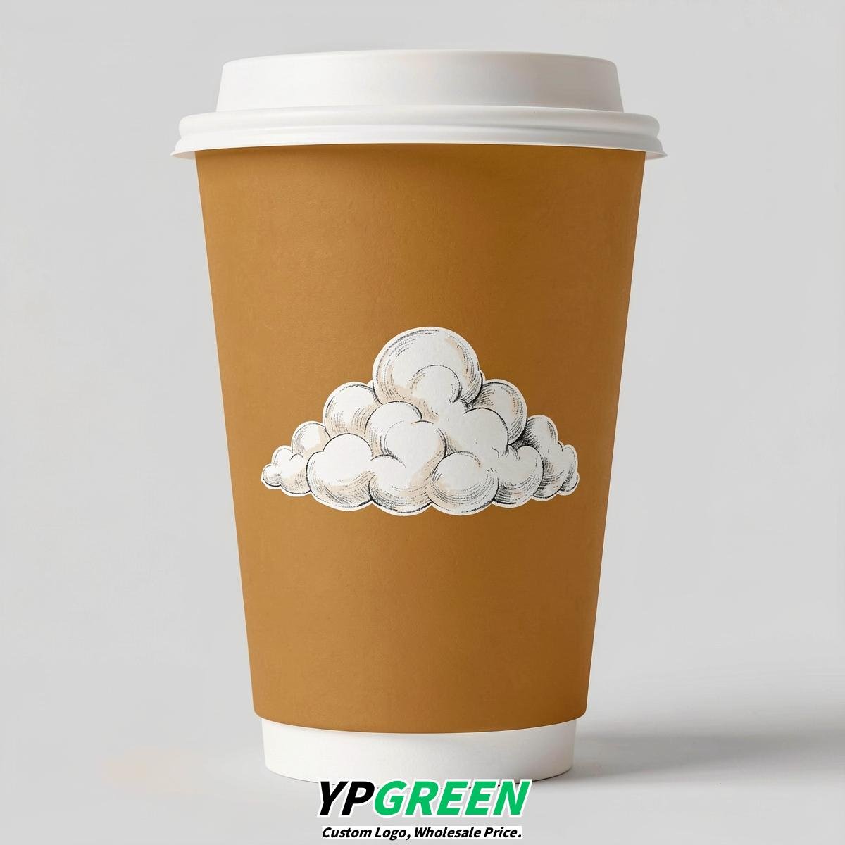 Ochre Paper Cups with Clouds Logo & Lids 8-24oz