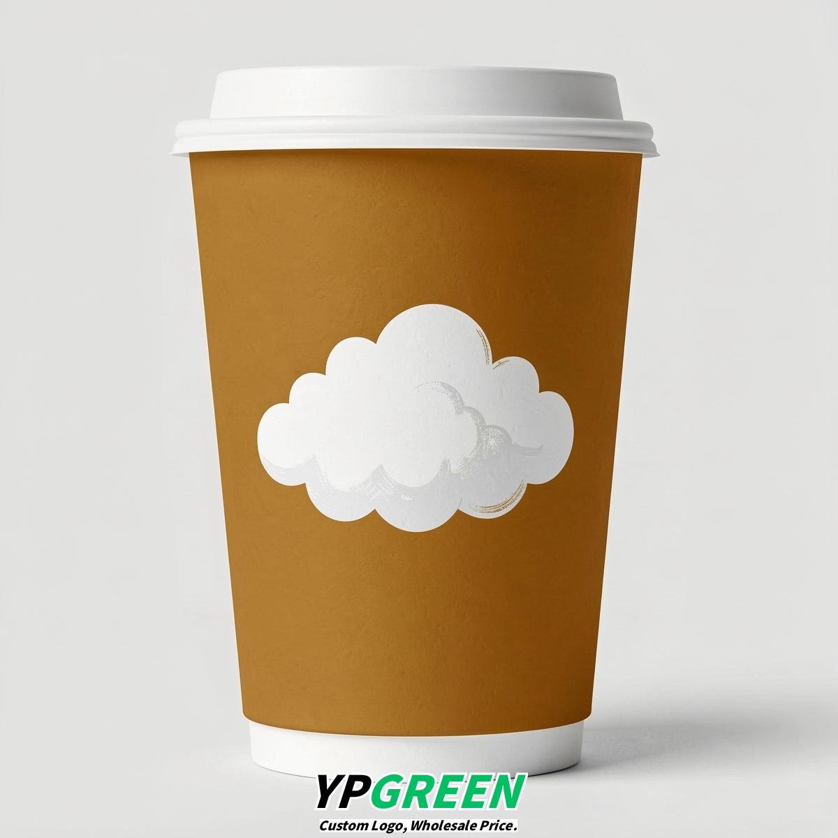 Ochre Paper Cups with Clouds Logo & Lids 8-24oz