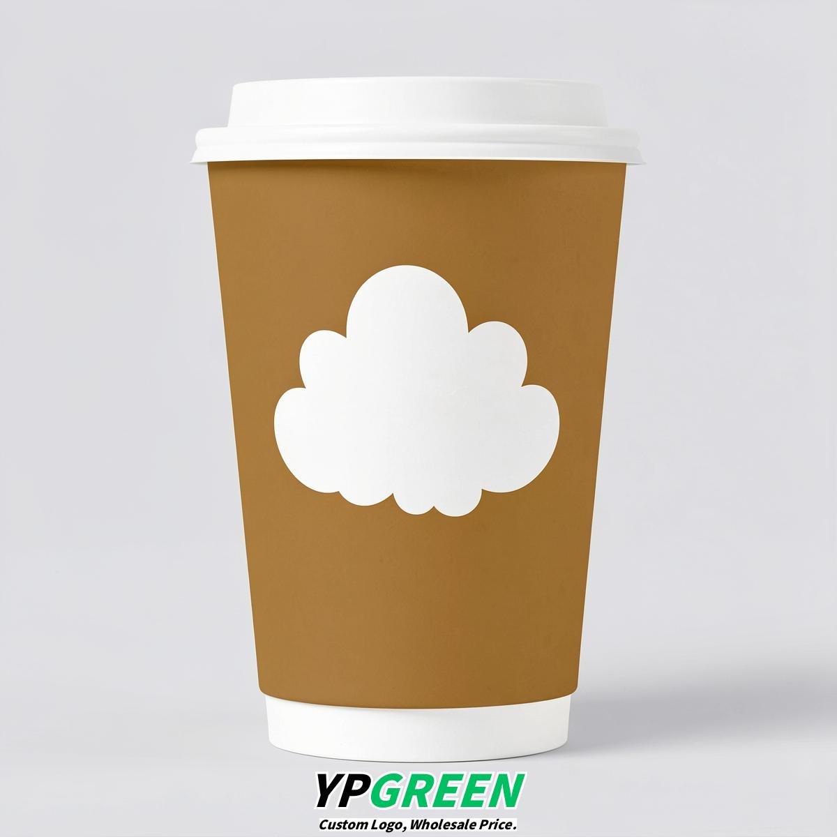 Ochre Paper Cups with Clouds Logo & Lids 8-24oz