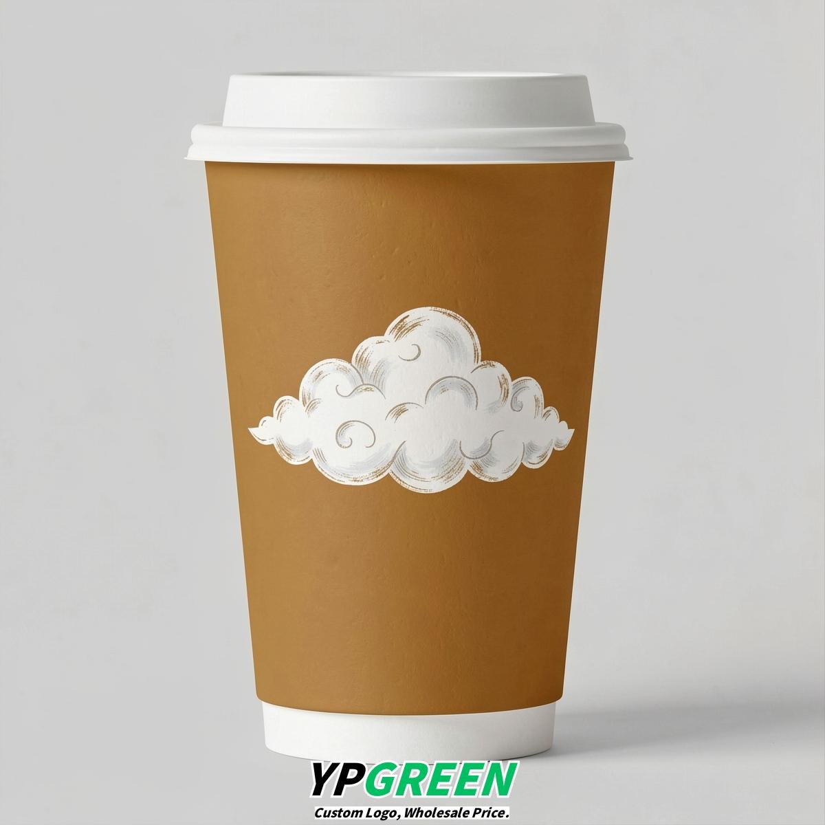 Ochre Paper Cups with Clouds Logo & Lids 8-24oz