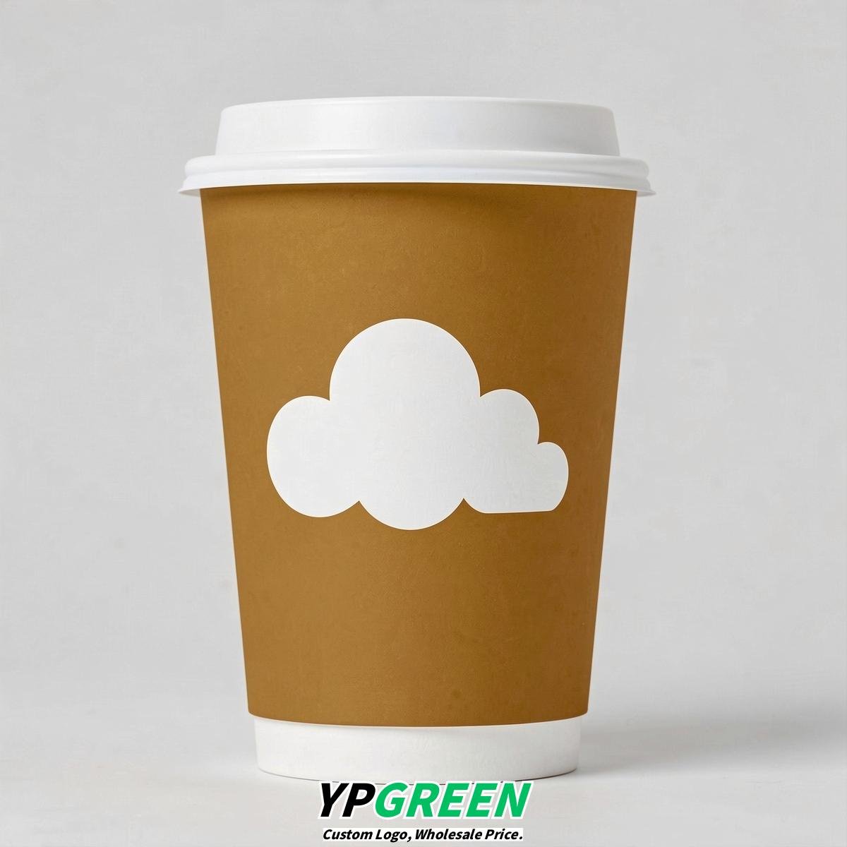 Ochre Paper Cups with Clouds Logo & Lids 8-24oz
