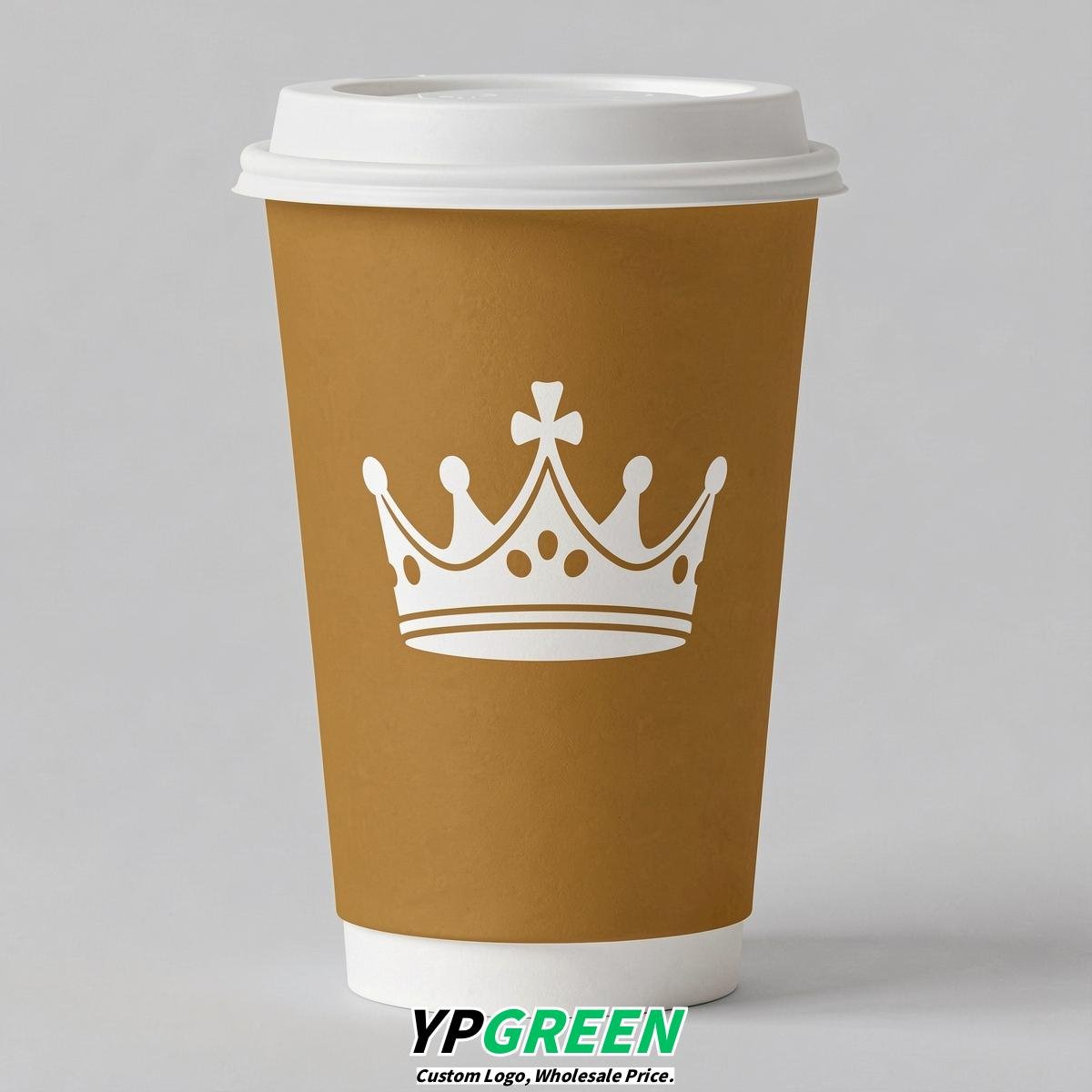 Ochre Paper Cups with Crown Design 8-24oz