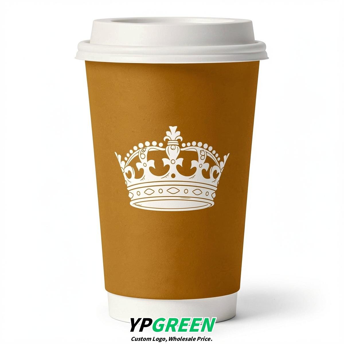 Ochre Paper Cups with Crown Design 8-24oz