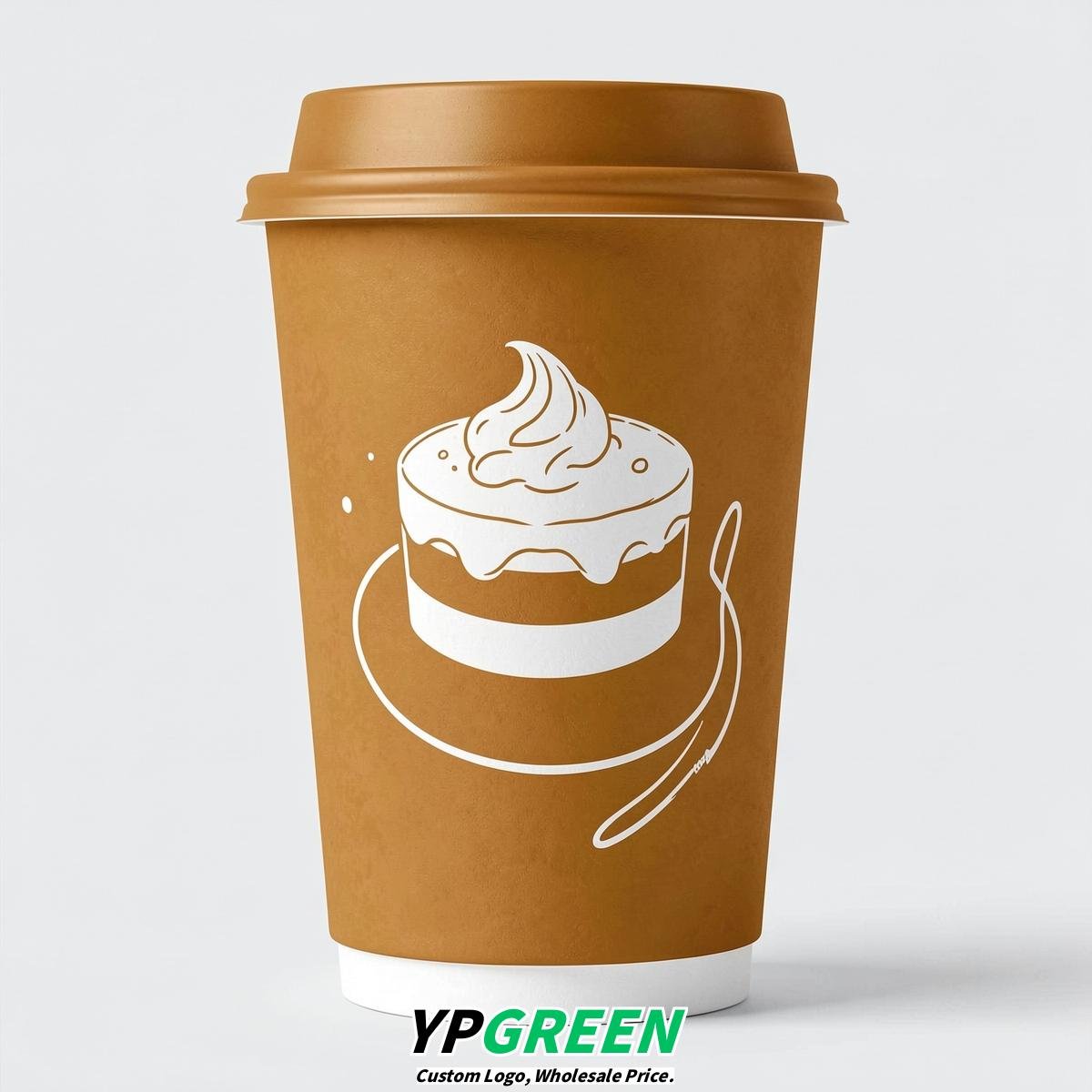 Ochre Paper Cups with Desserts Design 8-24oz