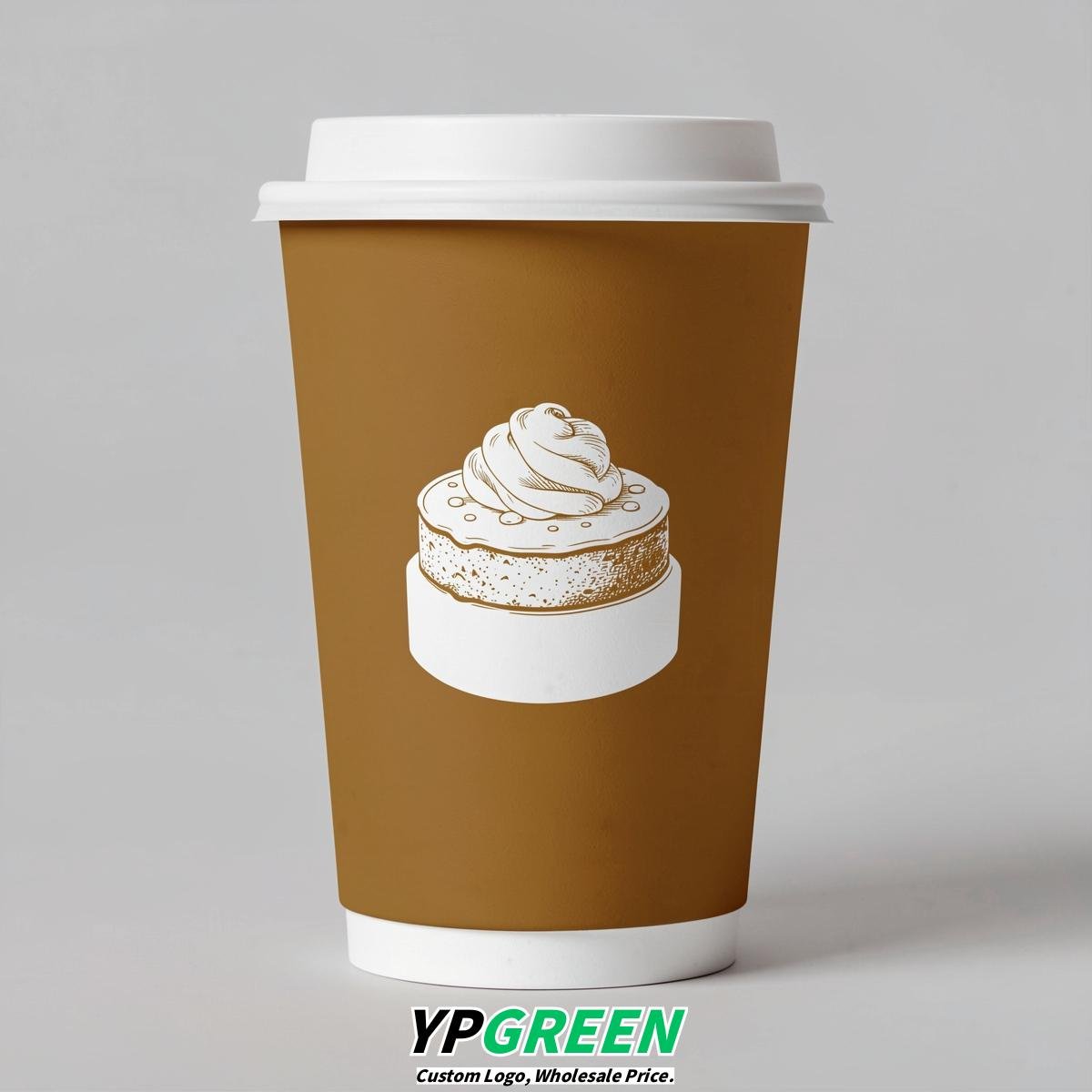 Ochre Paper Cups with Desserts Design 8-24oz