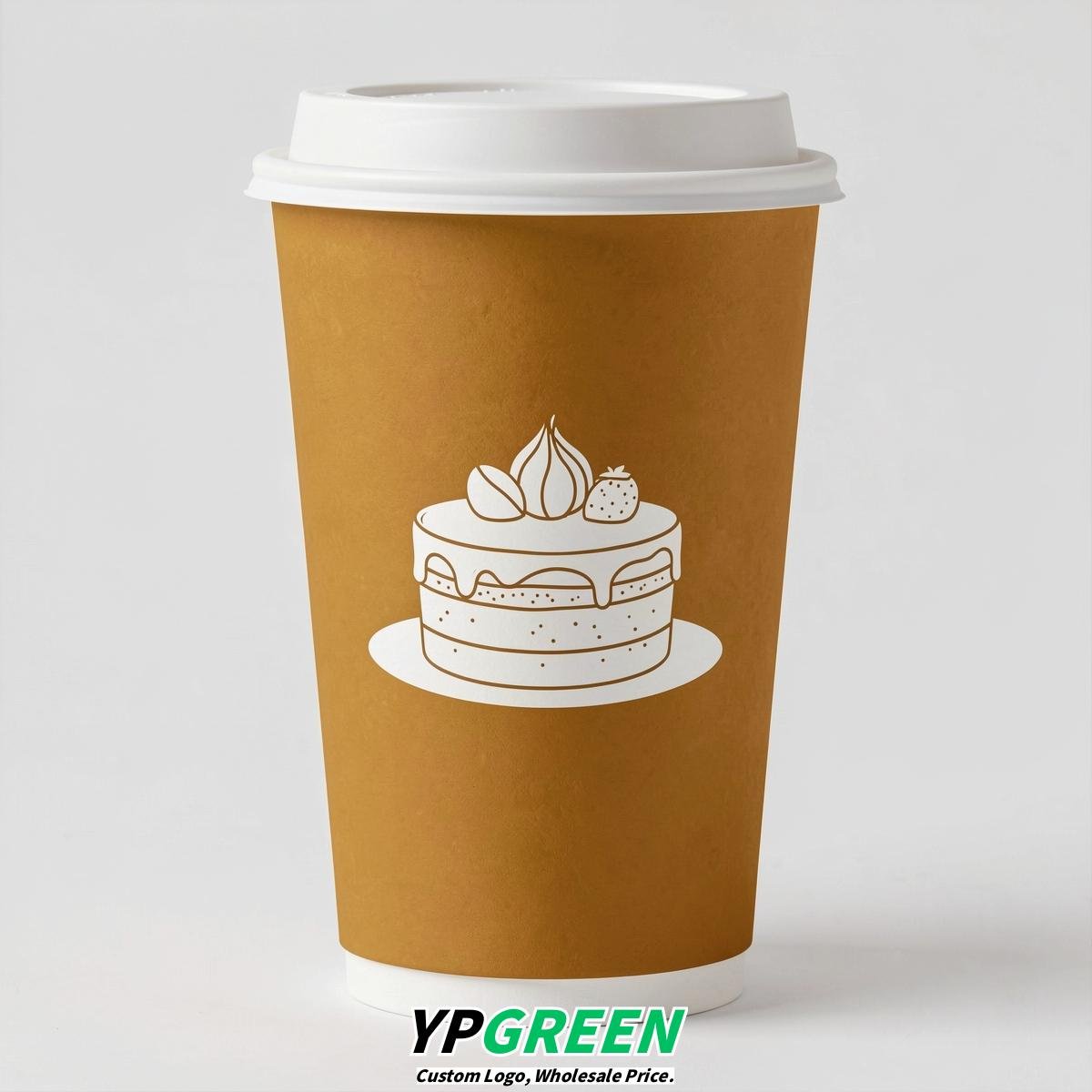 Ochre Paper Cups with Desserts Design 8-24oz