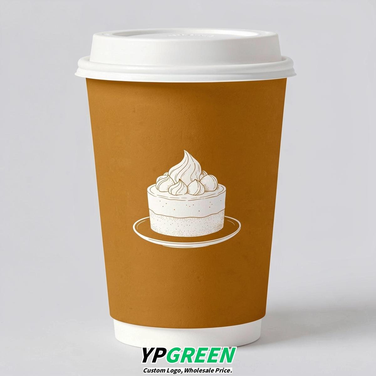 Ochre Paper Cups with Desserts Design 8-24oz