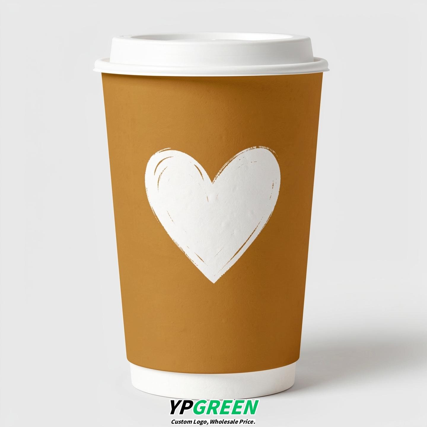 Ochre Heart Paper Cups with Lids 8-24oz