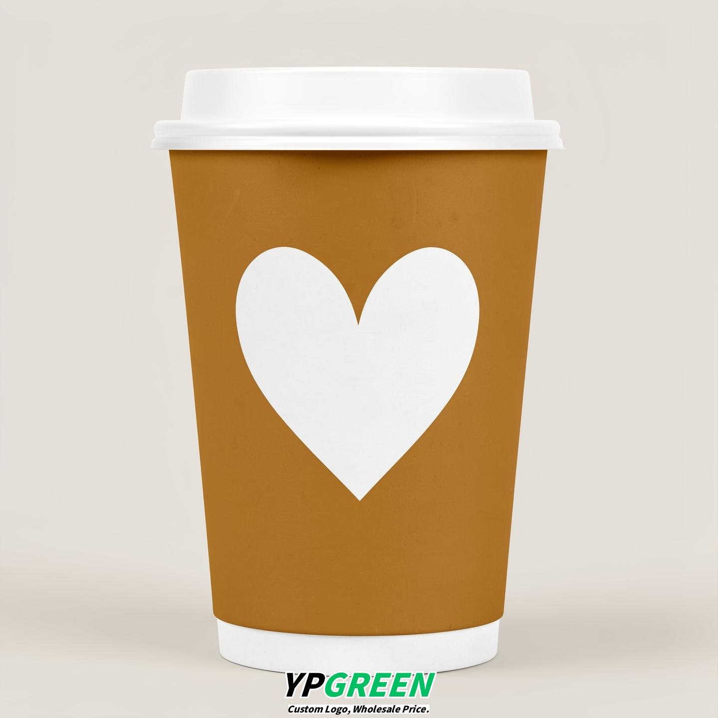 Ochre Heart Paper Cups with Lids 8-24oz